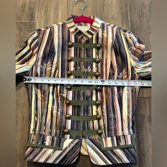 Alberto Makali- Green/Brown Bamboo Pattern-Hook Closure-Cropped Blazer Jacket - Picture 10 of 15